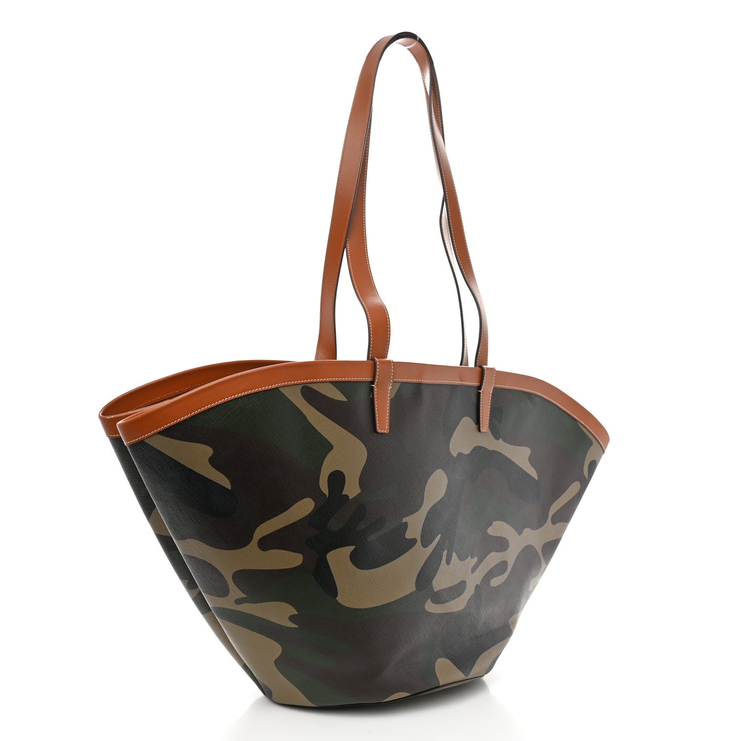 Canvas Calfskin Camouflage Large Couffin Logo Tote Khaki