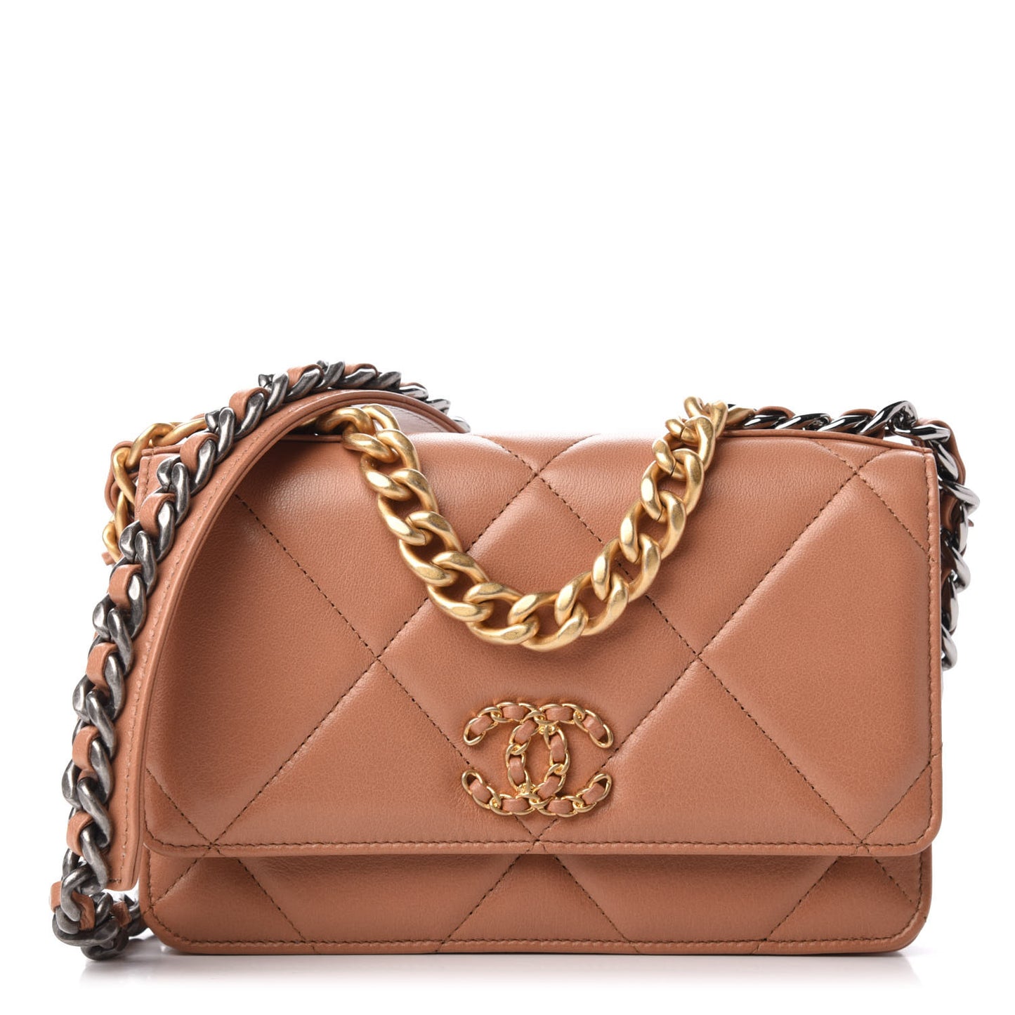Lambskin Quilted 19 Wallet On Chain WOC Brown