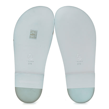Chanel Laminated Lambskin Quilted Velcro Dad Chain CC Slide Sandals 37.5 Light Blue 7 of 10
