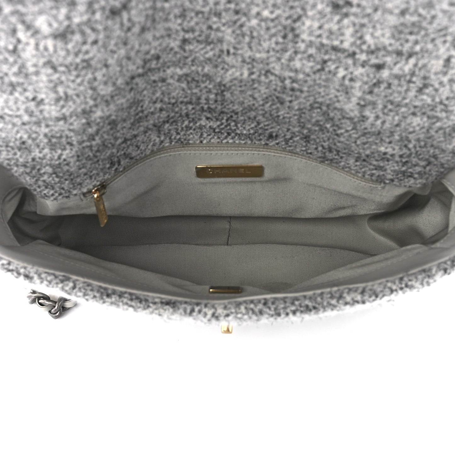 Tweed Quilted Large Chanel 19 Flap Grey