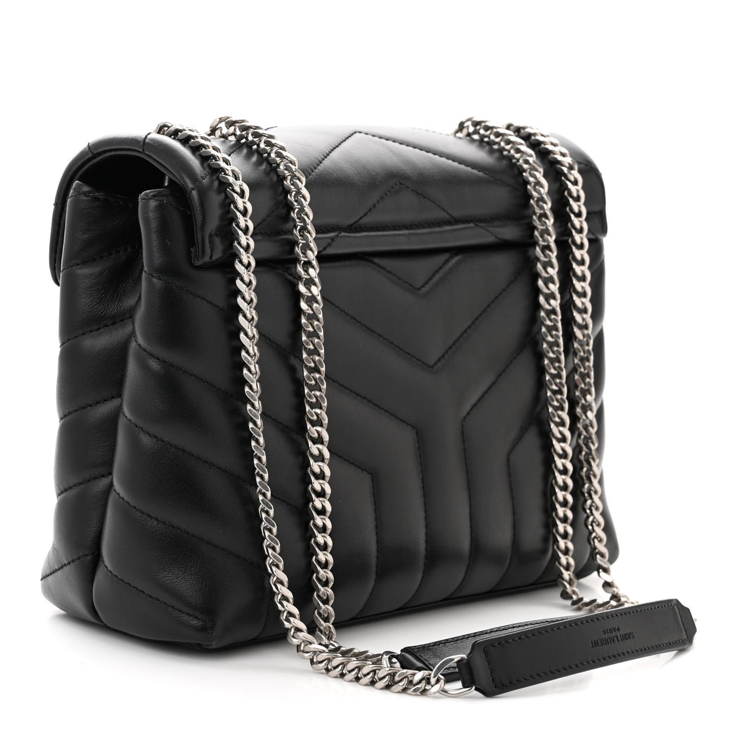 Calfskin Y Quilted Monogram Small Loulou Chain Satchel Black