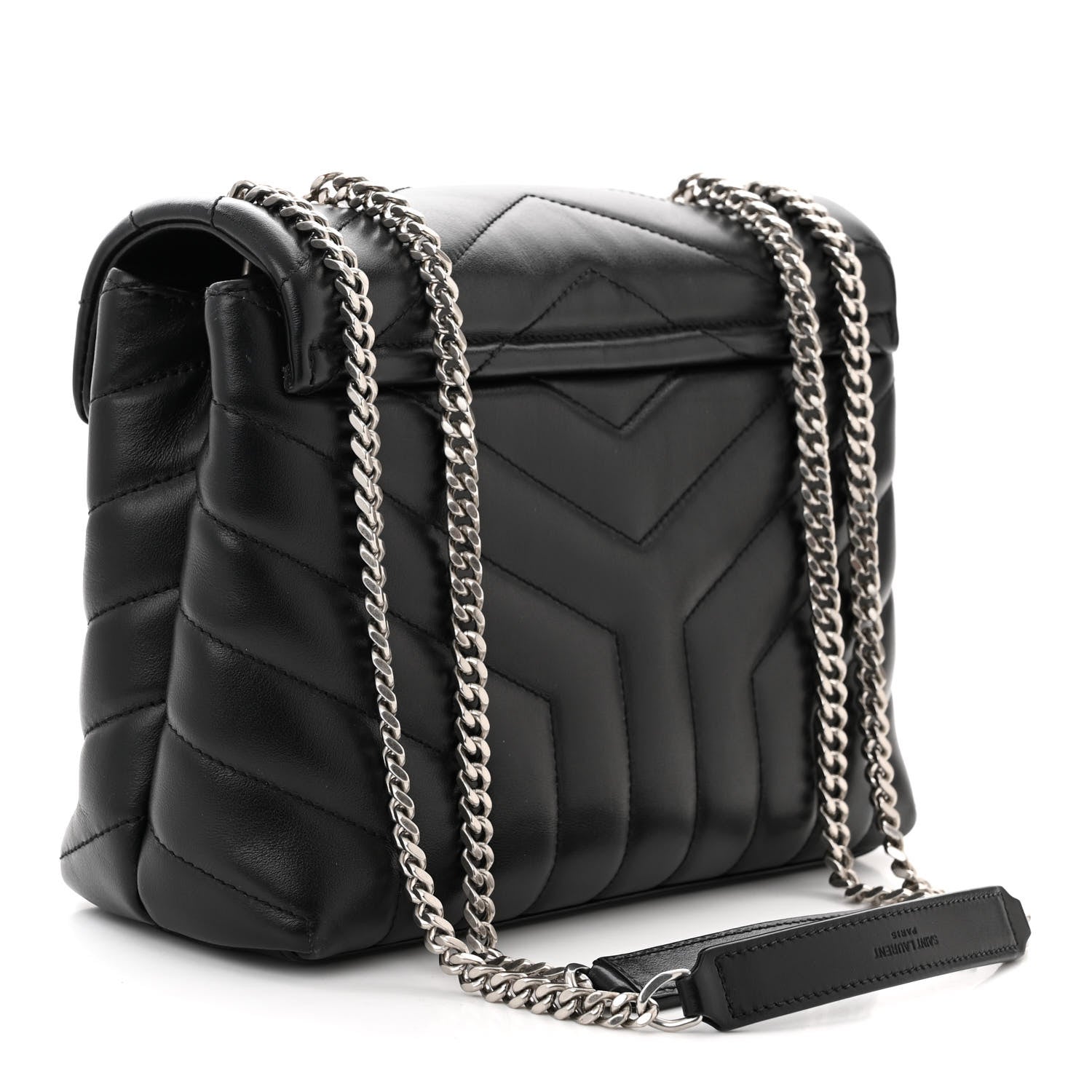 Saint Laurent Calfskin Y Quilted Monogram Small Loulou Chain Satchel Black 3 of 10