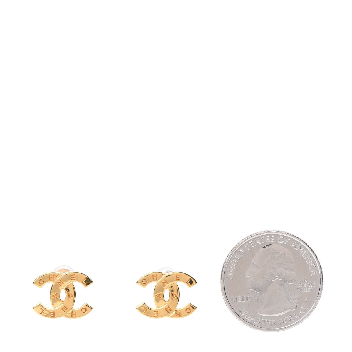 Chanel Metal CC Paris Button Stud Earrings Gold 2 of 5