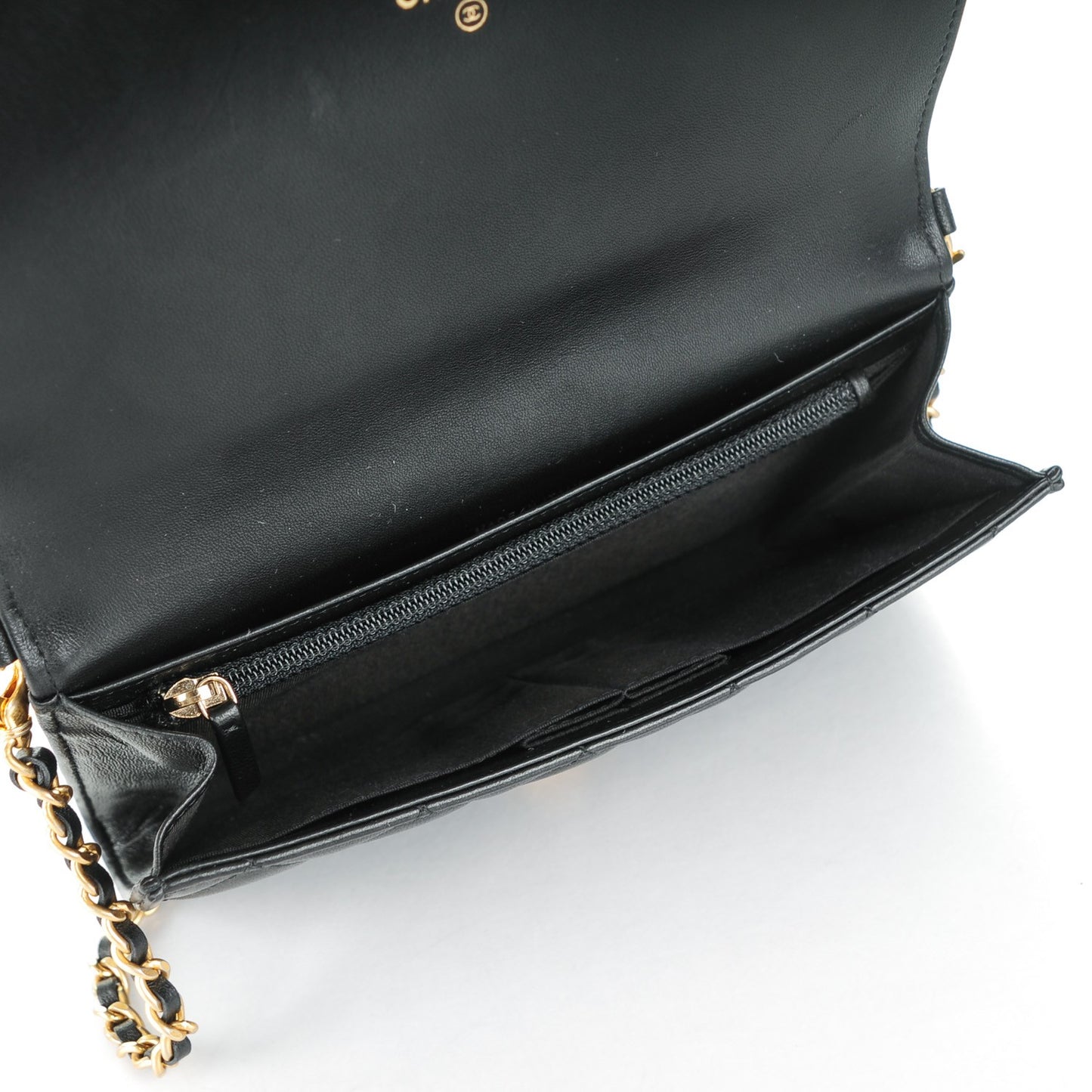 Lambskin Quilted Boy Wallet On Removable Chain WOC Black