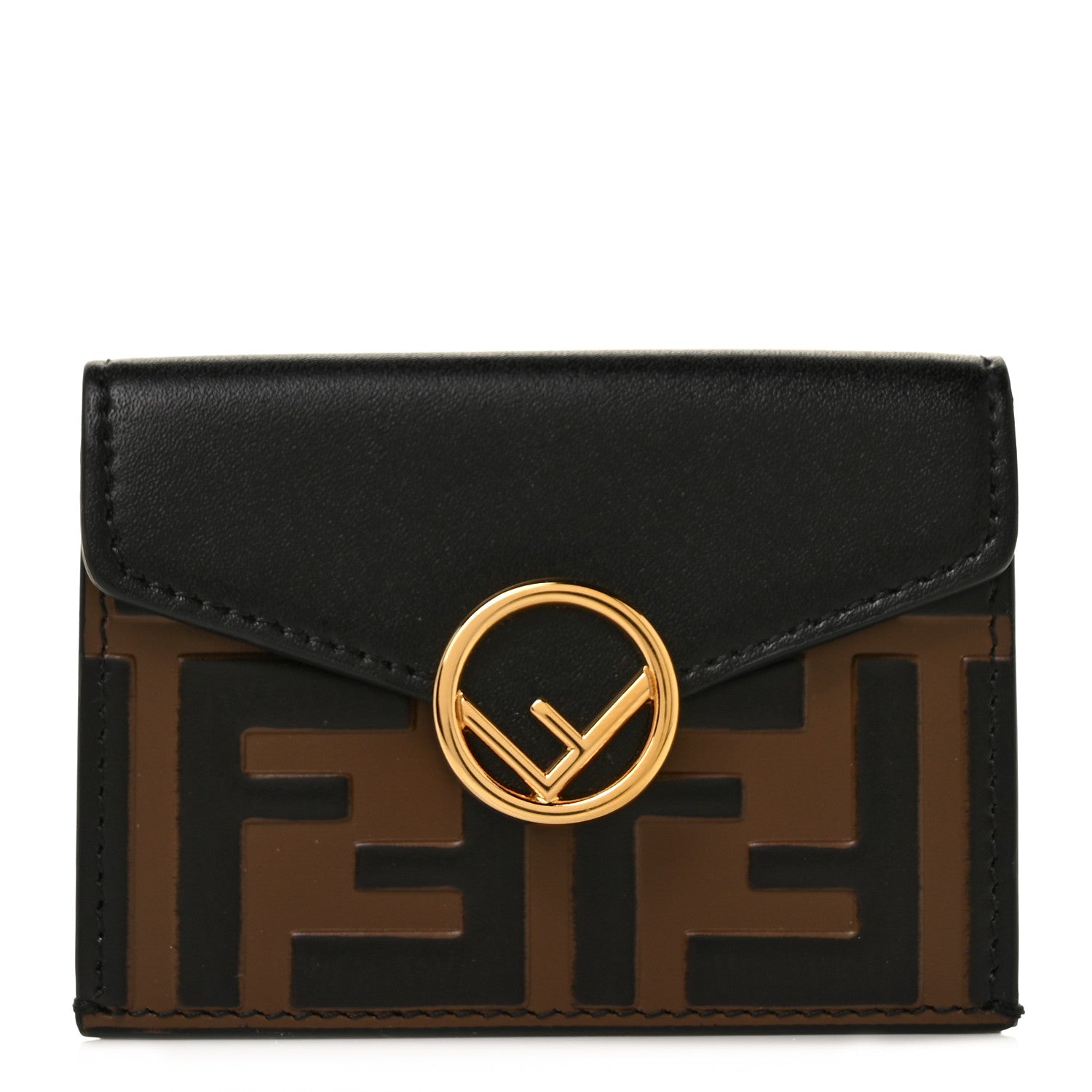 Fendi Vitello Liberty F is Fendi Bi-Color FF 1974 Embossed Micro Tri-Fold Envelope Wallet Maya Black 1 of 8