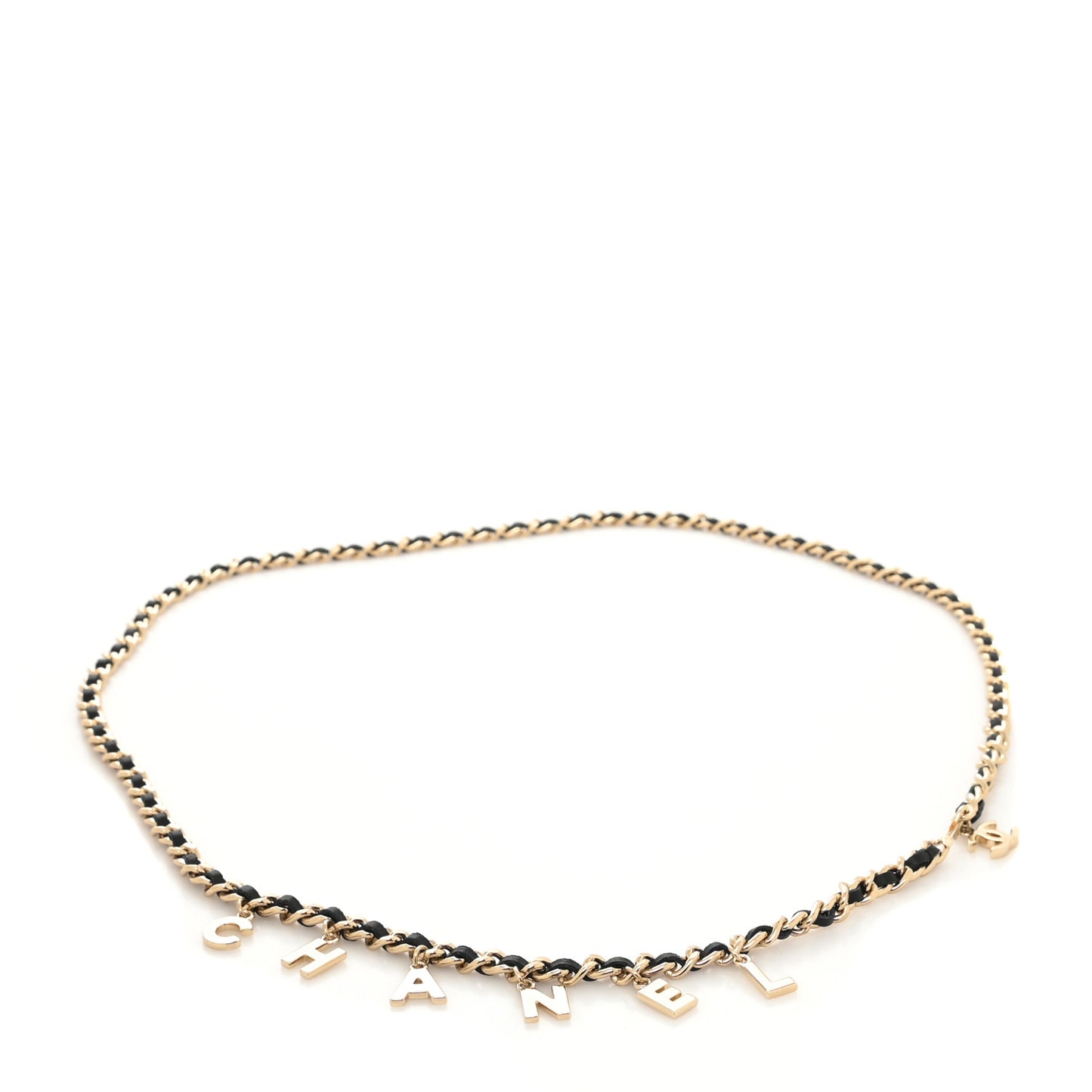 Lambskin Chain Logo Belt Black Gold