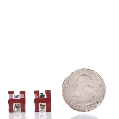 Hermes Palladium Lacquered Pop H Earrings Rouge H 2 of 5