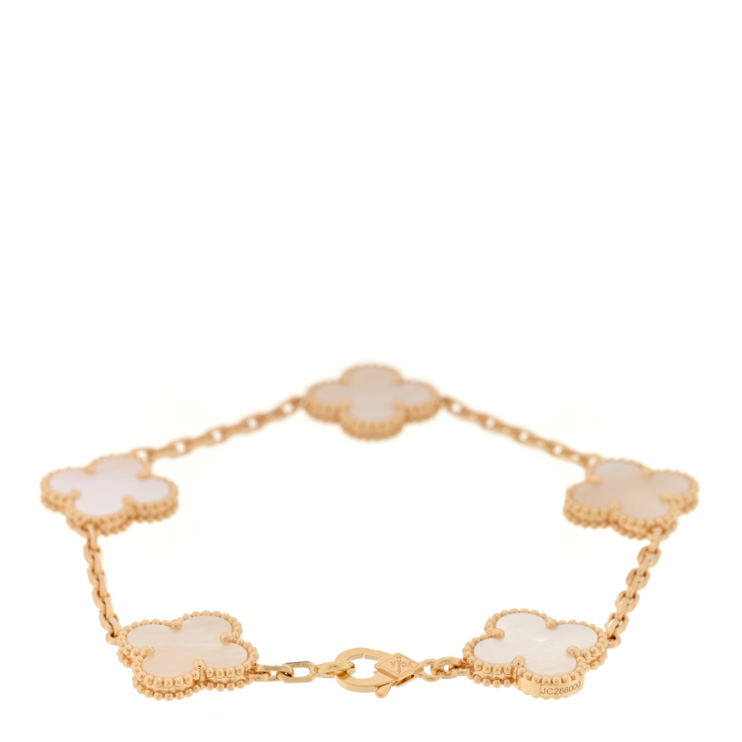 18K Yellow Gold Mother of Pearl 5 Motifs Vintage Alhambra Bracelet