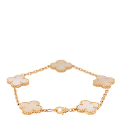 Van Cleef & Arpels 18K Yellow Gold Mother of Pearl 5 Motifs Vintage Alhambra Bracelet 2 of 3