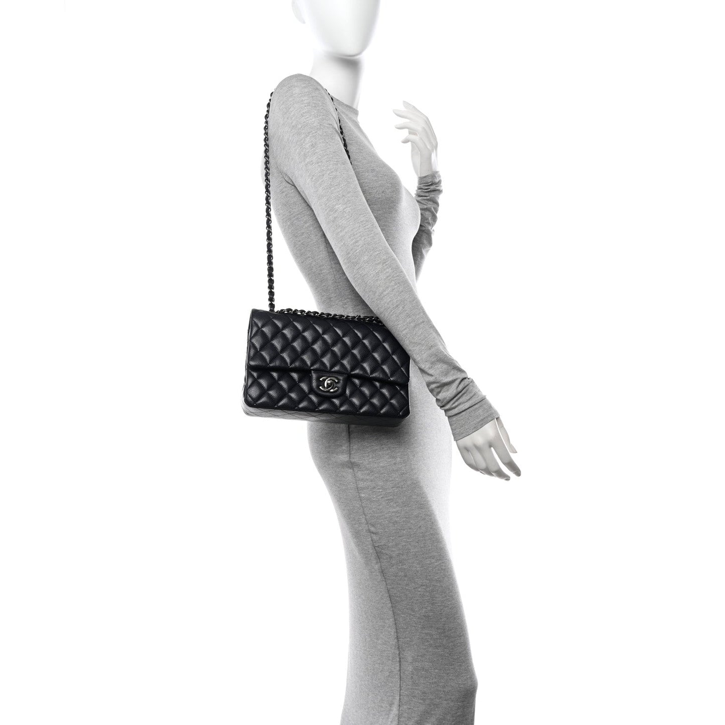 Caviar Quilted Medium Double Flap Navy