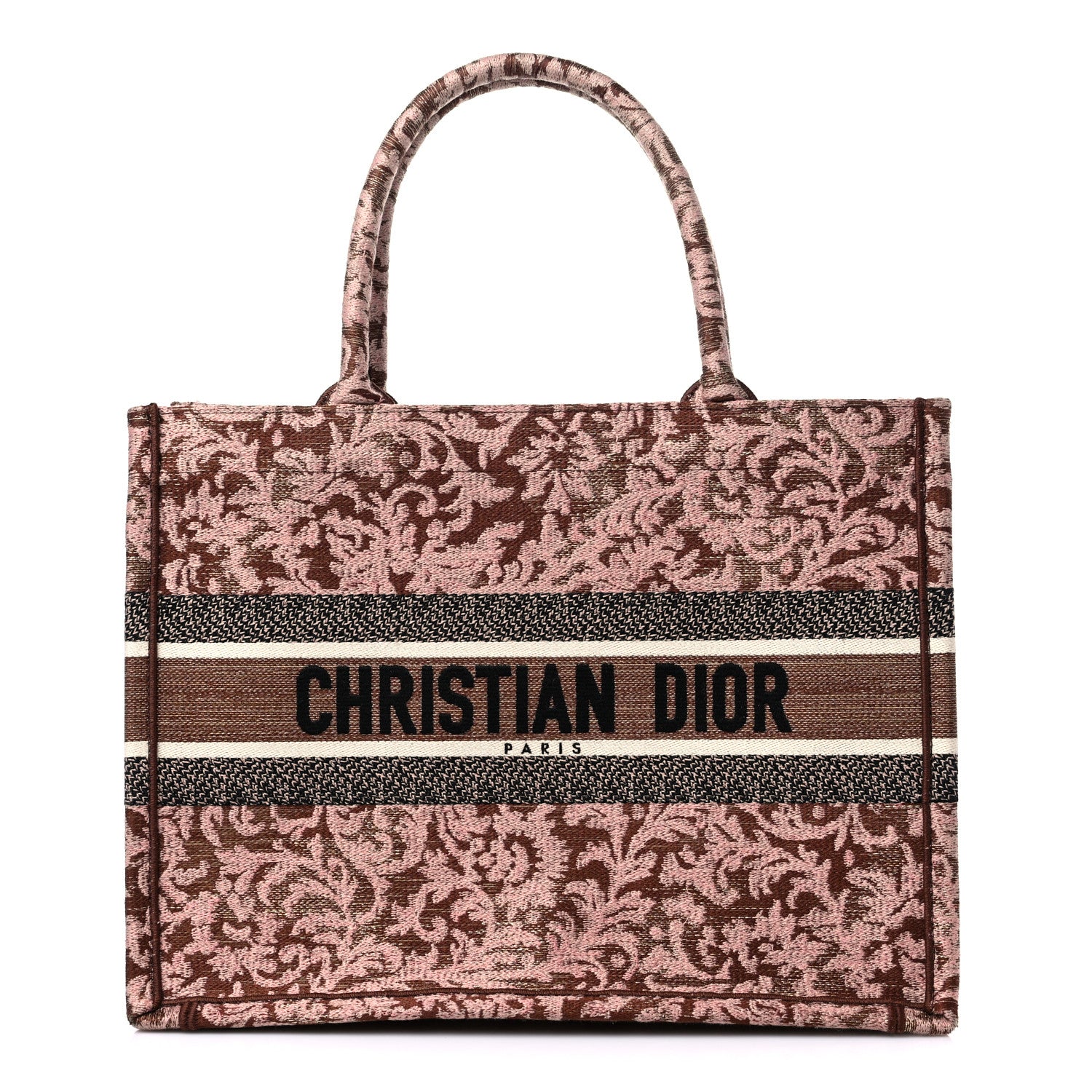 Christian Dior Canvas Embroidered Medium Brocart Book Tote Metallic Pink 1 of 12