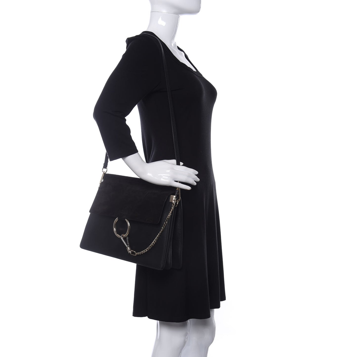 Suede Calfskin Medium Faye Shoulder Bag Black