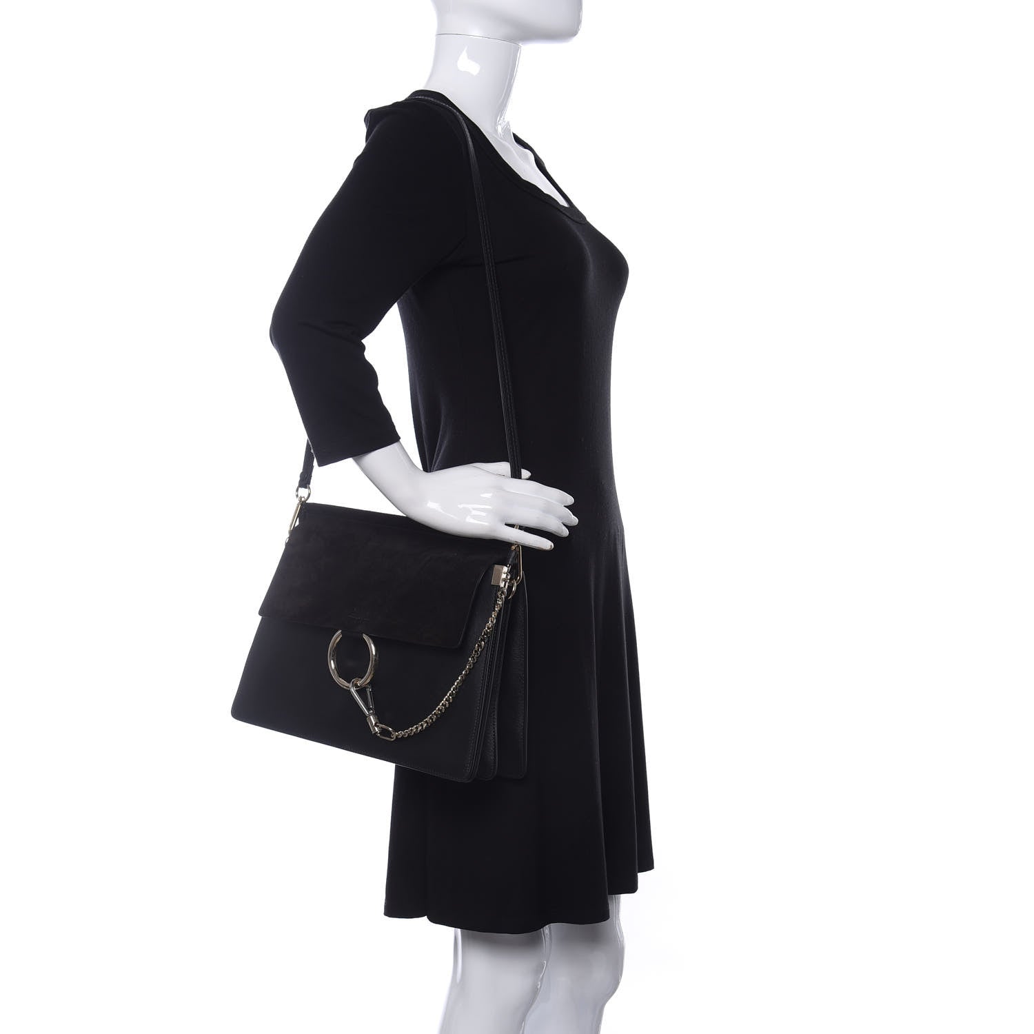 Chloe Suede Calfskin Medium Faye Shoulder Bag Black 2 of 6