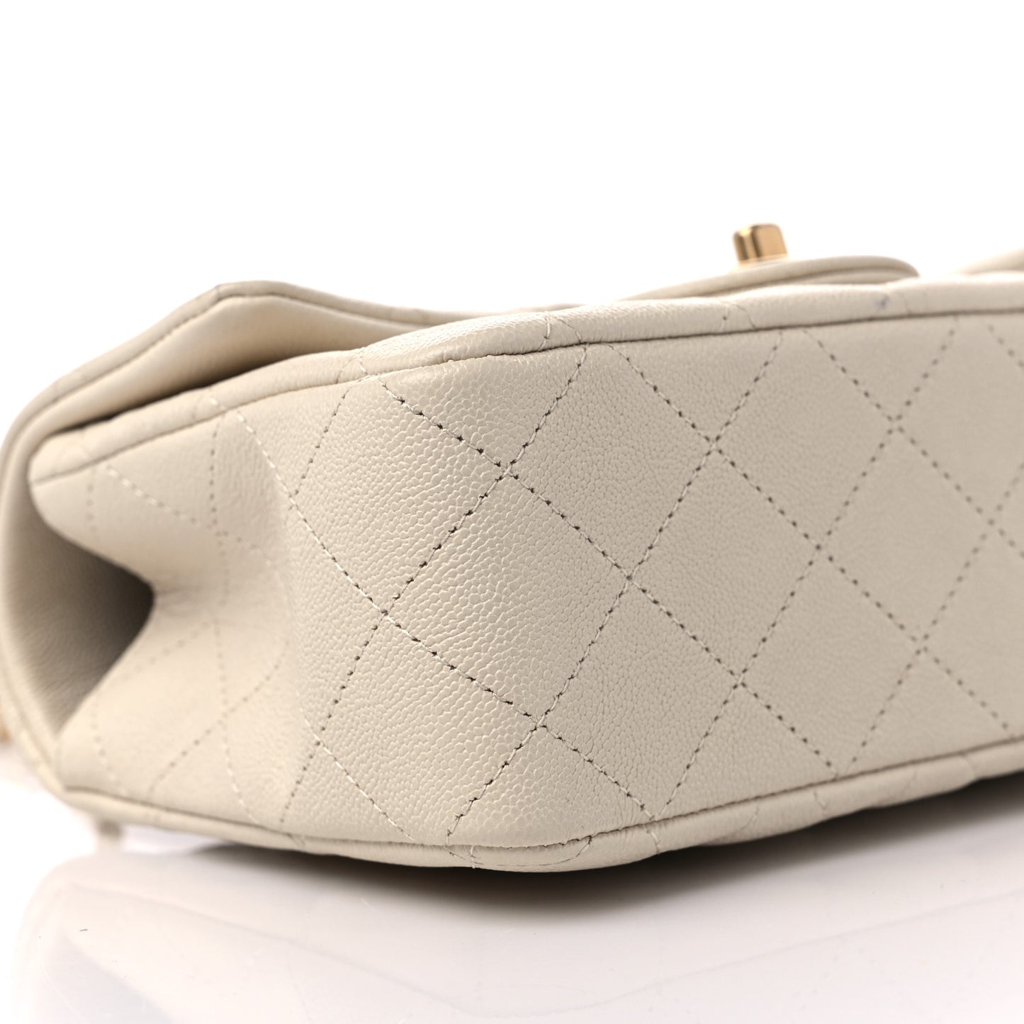 Caviar Quilted Mini Top Handle Rectangular Flap Beige