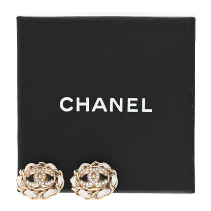 Chanel Crystal Lambskin Chain Around CC Earrings Light Gold White 6 of 6