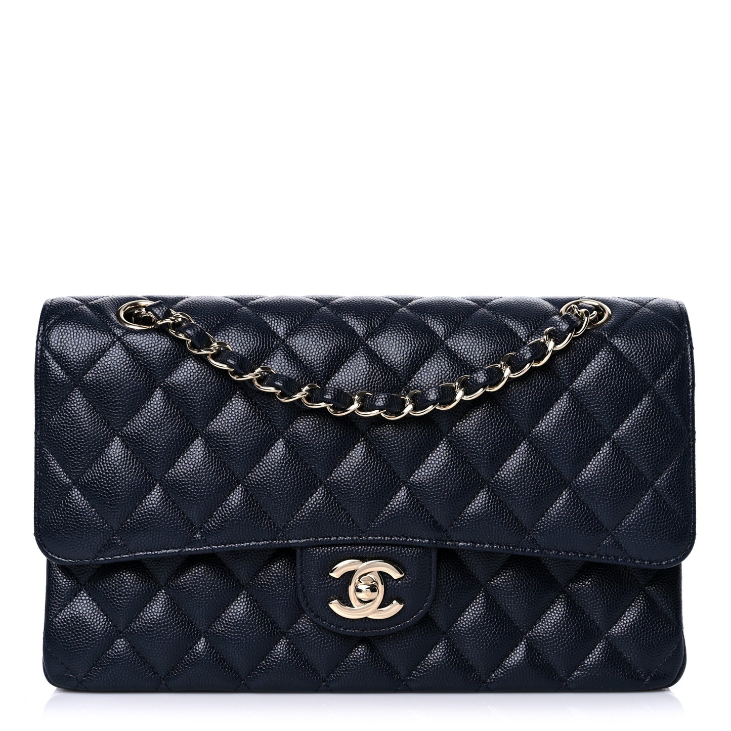 Caviar Quilted Medium Double Flap Navy