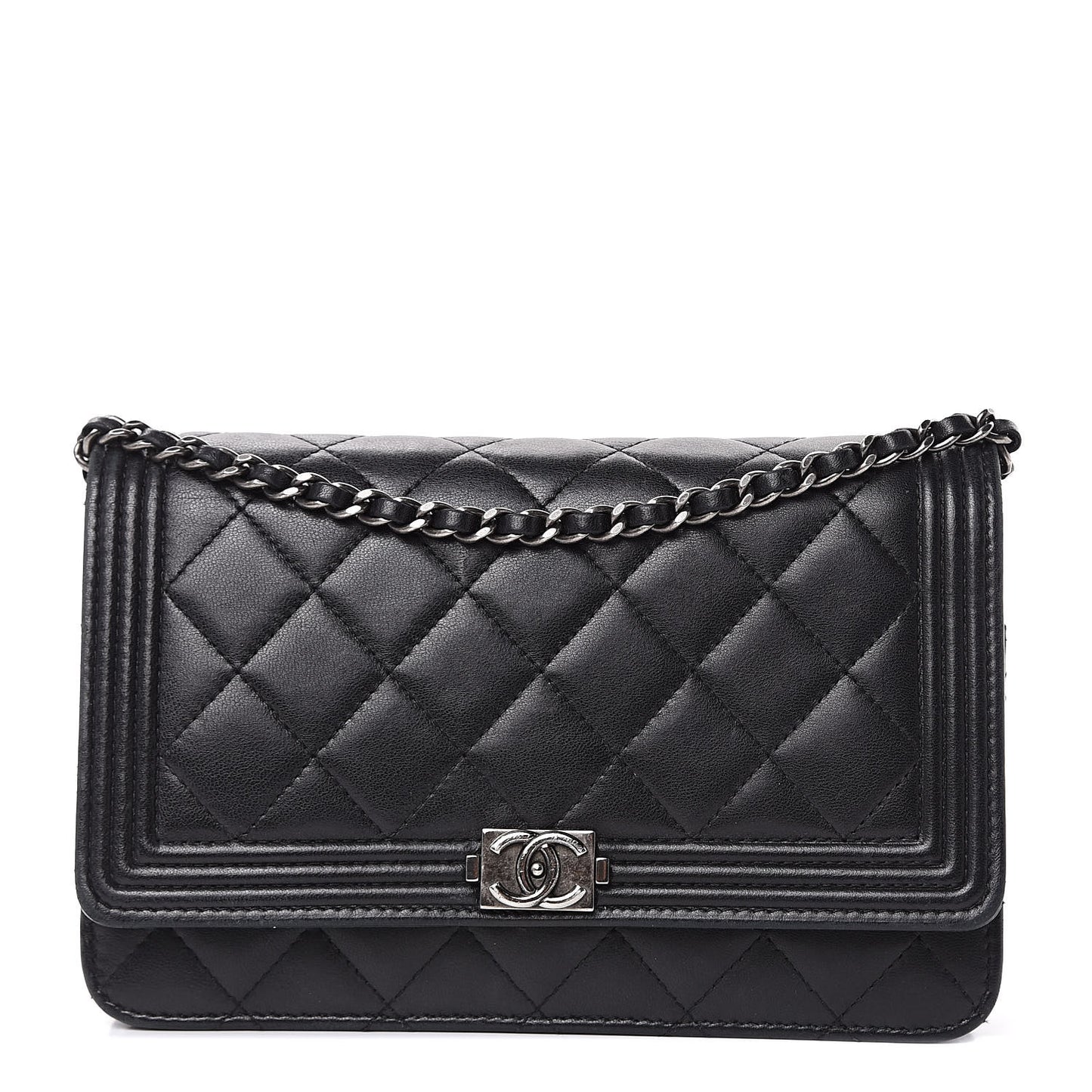 Lambskin Quilted Boy Wallet On Chain WOC Black