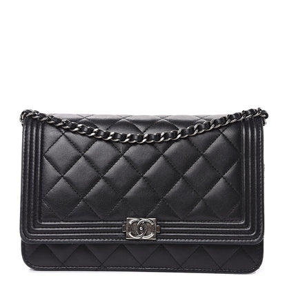 Chanel Lambskin Quilted Boy Wallet On Chain WOC Black 1 of 18