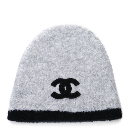 Chanel Cashmere Silk CC Beanie Hat Grey Black 1 of 5