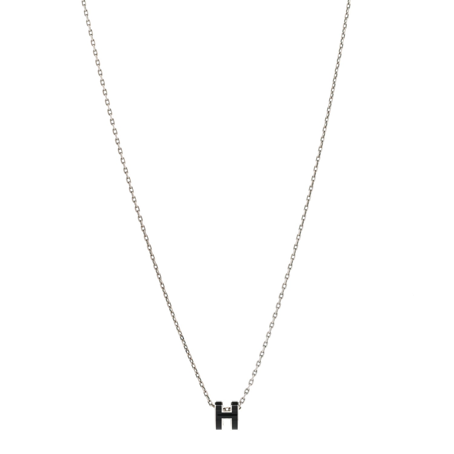 Hermes Lacquered Palladium Mini Pop H Pendant Necklace Black 1 of 9