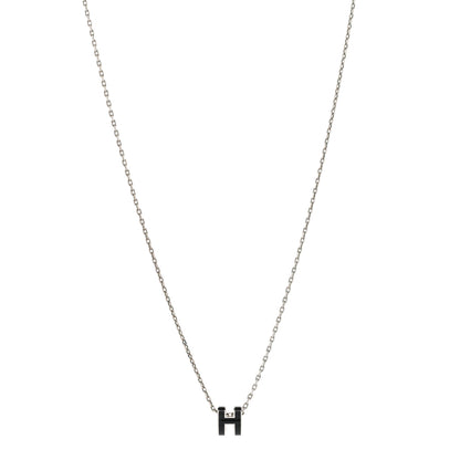 Hermes Lacquered Palladium Mini Pop H Pendant Necklace Black 1 of 9