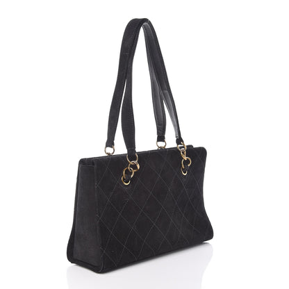 Chanel Suede Stitched Shoulder Bag Black 3 of 9