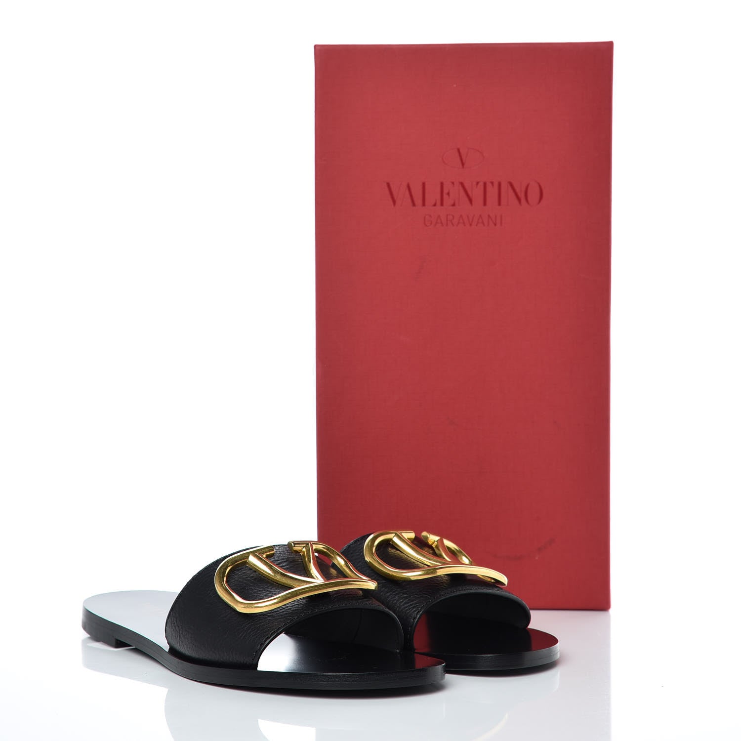Valentino Garavani Grainy Cowhide Vlogo Flat Slide Sandals 36 Black 9 of 9