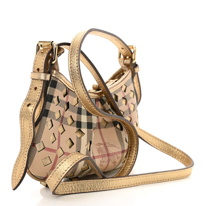 Burberry Haymarket Check Perforated Crossbody Gold 3 of 14