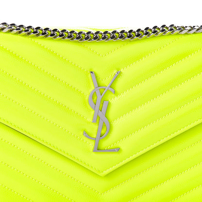 Saint Laurent Patent Grain De Poudre Matelasse Chevron Monogram Chain Wallet Neon Yellow 8 of 10