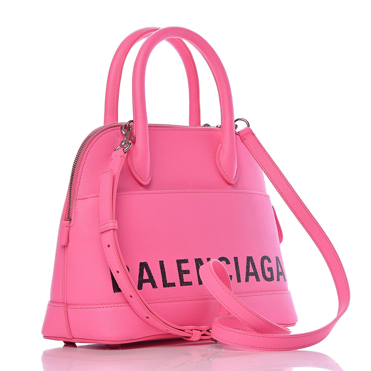 Balenciaga Signature Grained Calfskin Logo S Ville Top Handle Bag Acid Pink Black 3 of 9