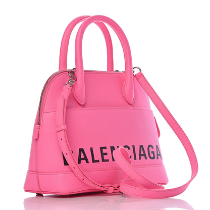 Balenciaga Signature Grained Calfskin Logo S Ville Top Handle Bag Acid Pink Black 3 of 9