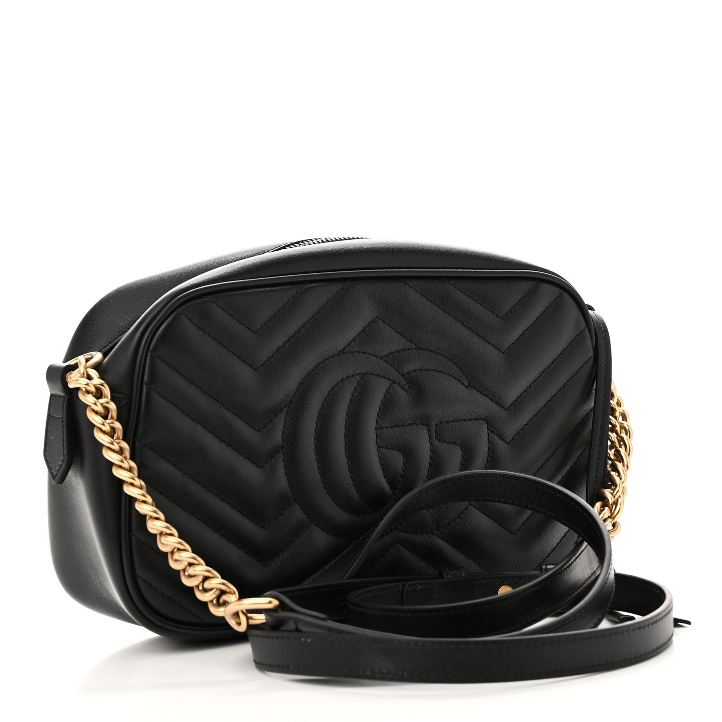 Calfskin Matelasse Small GG Marmont Chain Shoulder Bag Black