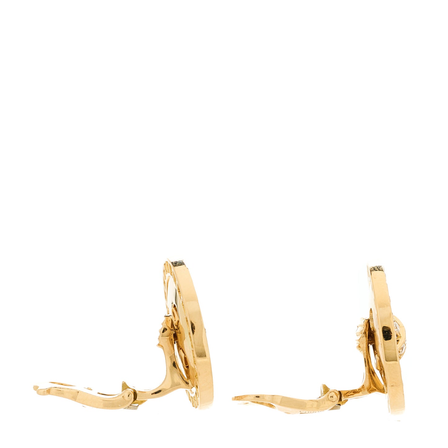 18K Yellow Gold Diamond Button Clip On Earrings