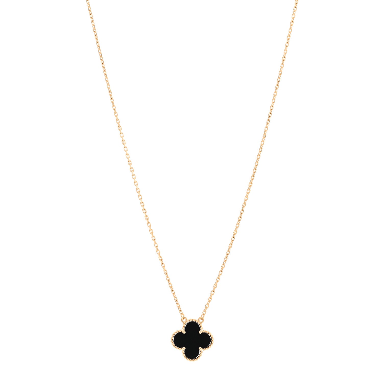 Van Cleef & Arpels 18K Yellow Gold Black Onyx Vintage Alhambra Pendant Necklace 1 of 5