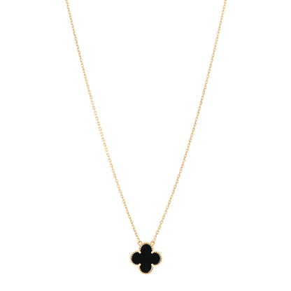 Van Cleef & Arpels 18K Yellow Gold Black Onyx Vintage Alhambra Pendant Necklace 1 of 5