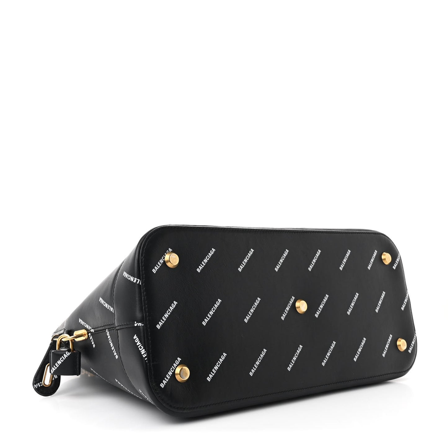 Calfskin Allover Logo M Ville Top Handle Bag Black