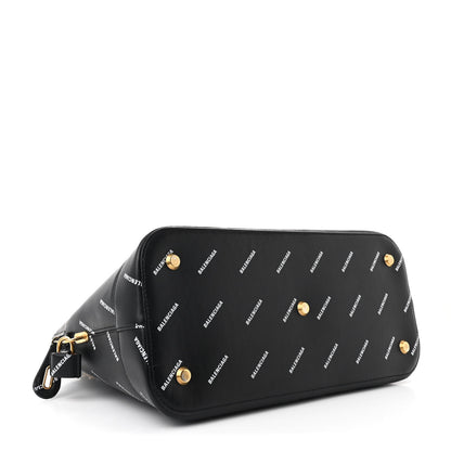 Balenciaga Calfskin Allover Logo M Ville Top Handle Bag Black 4 of 11