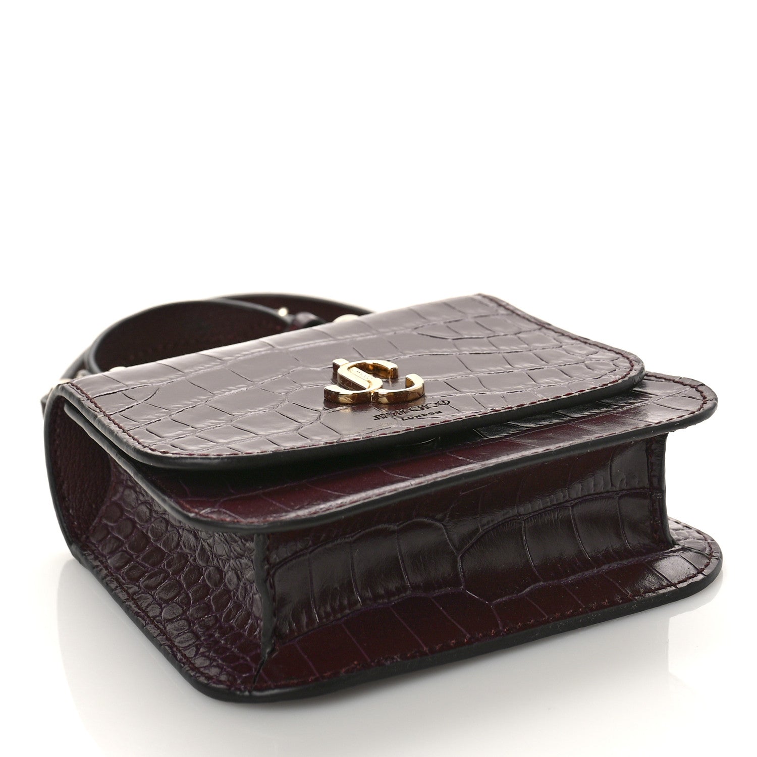 Jimmy Choo Crocodile Embossed Calfskin Micro JC Top Handle Bordeaux 4 of 8