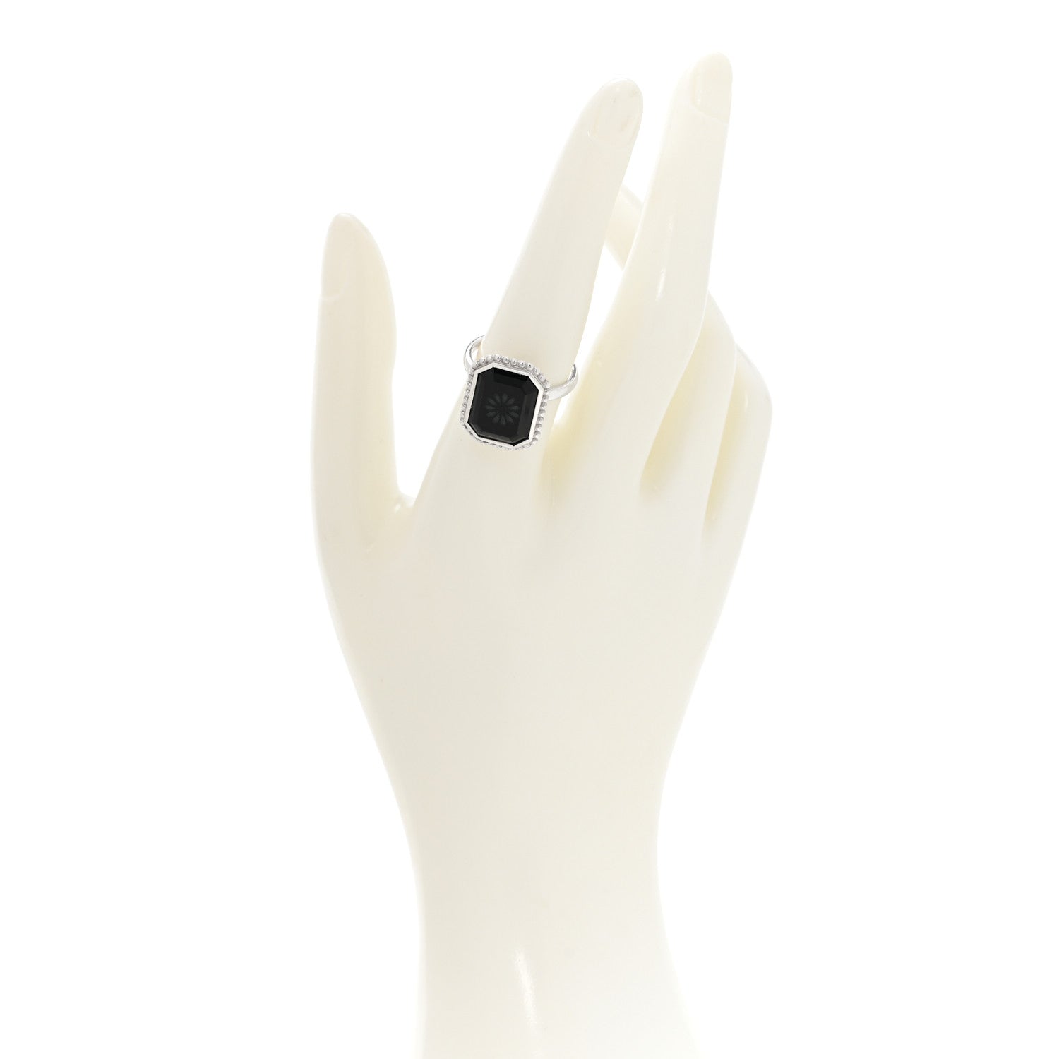 Tiffany Sterling Silver Black Onyx Ziegfeld Daisy Ring 58 8.5 2 of 4