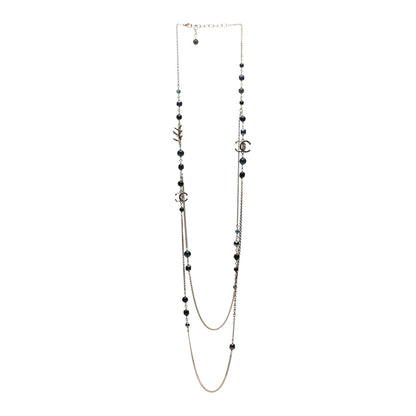 Chanel Glass Pearl Crystal CC Leaf Long Necklace Gold Blue 3 of 4