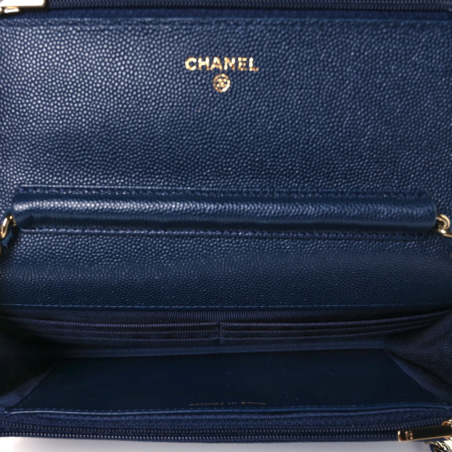 Caviar Quilted Wallet On Chain WOC Navy Blue