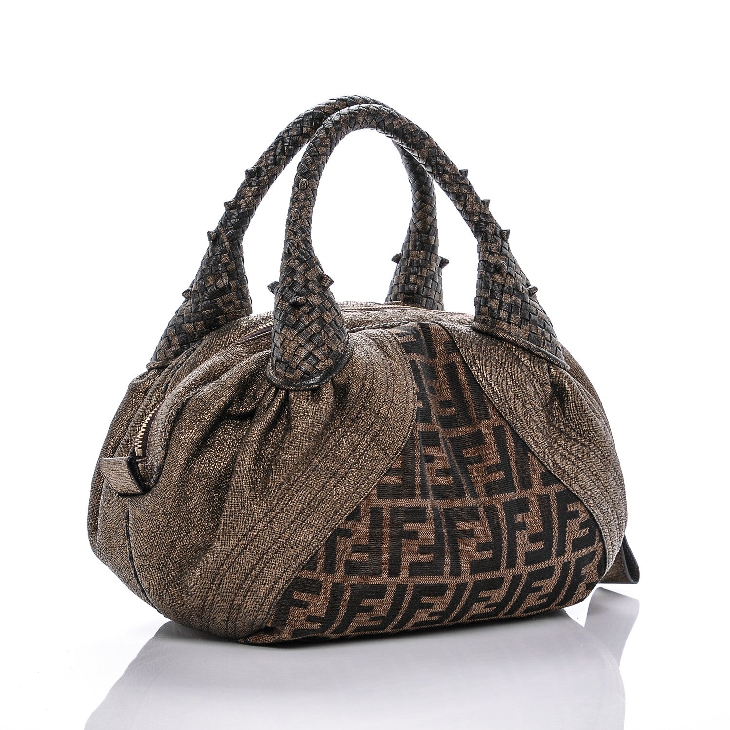 Fendi Zucca Goatskin Spy Bowler Tobacco Bronzo 3 of 10