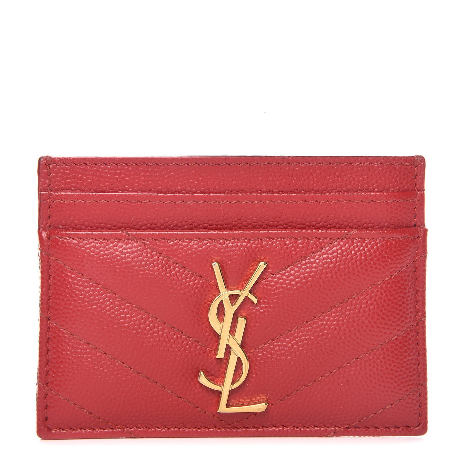Saint Laurent Grain De Poudre Matelasse Chevron Monogram Credit Card Case New Red 1 of 12