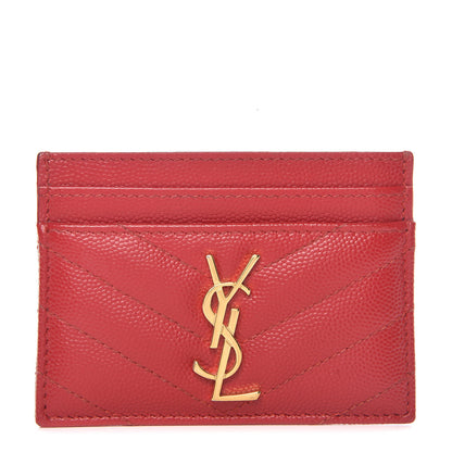 Saint Laurent Grain De Poudre Matelasse Chevron Monogram Credit Card Case New Red 1 of 12