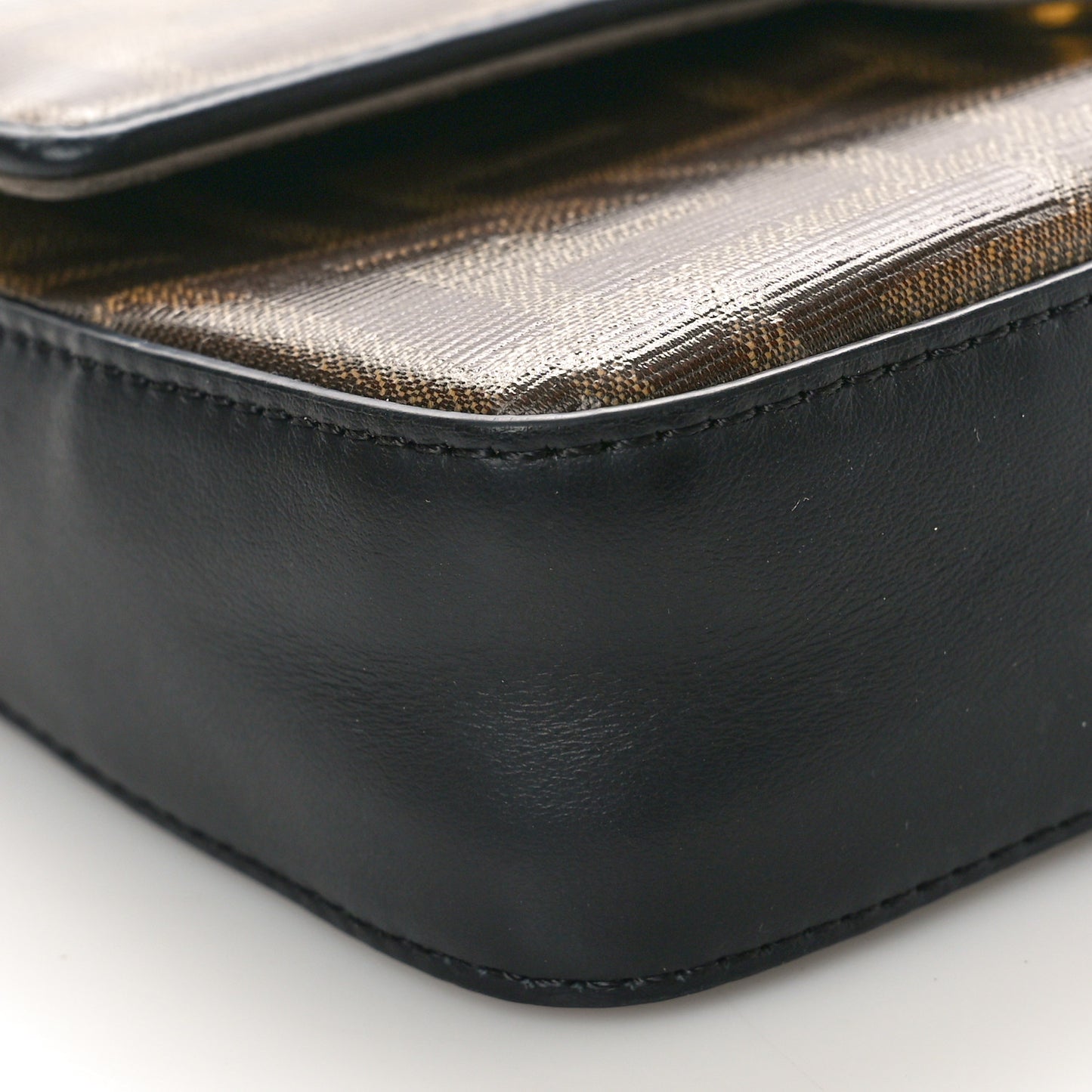 Glazed Fabric Vitello Century FF 1974 Stamp Patch Mini Double F Crossbody Bag Mogano Panna Black