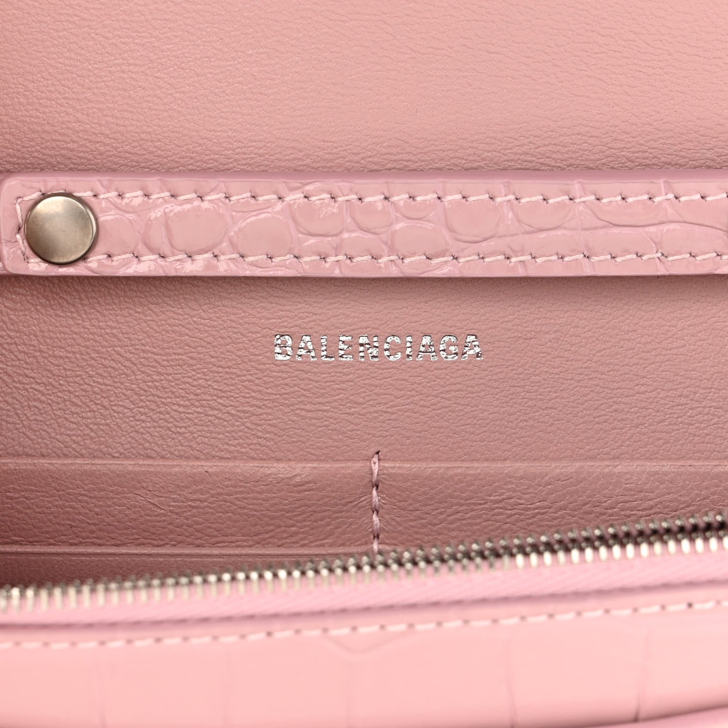 Balenciaga Shiny Calfskin Crocodile Embossed Hourglass Chain Bag Powder Pink 6 of 9
