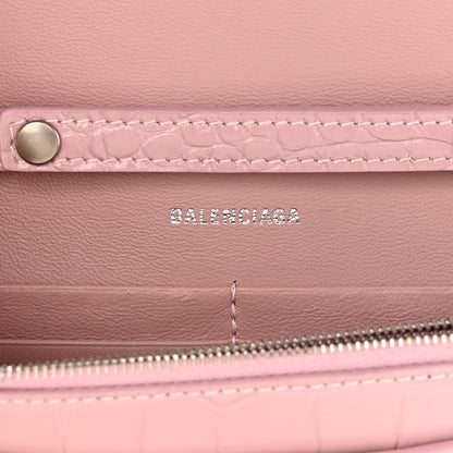 Balenciaga Shiny Calfskin Crocodile Embossed Hourglass Chain Bag Powder Pink 6 of 9