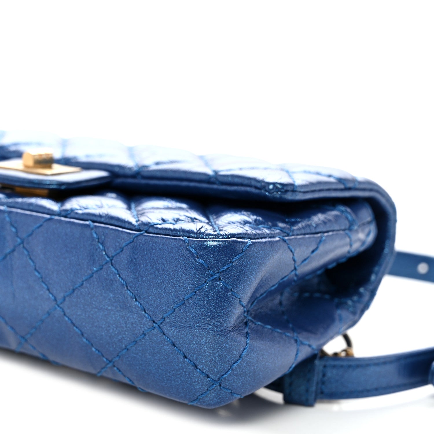 Chanel Metallic Aged Calfskin Quilted 2.55 Reissue Flap Belt Bag Clutch Blue 10 of 10