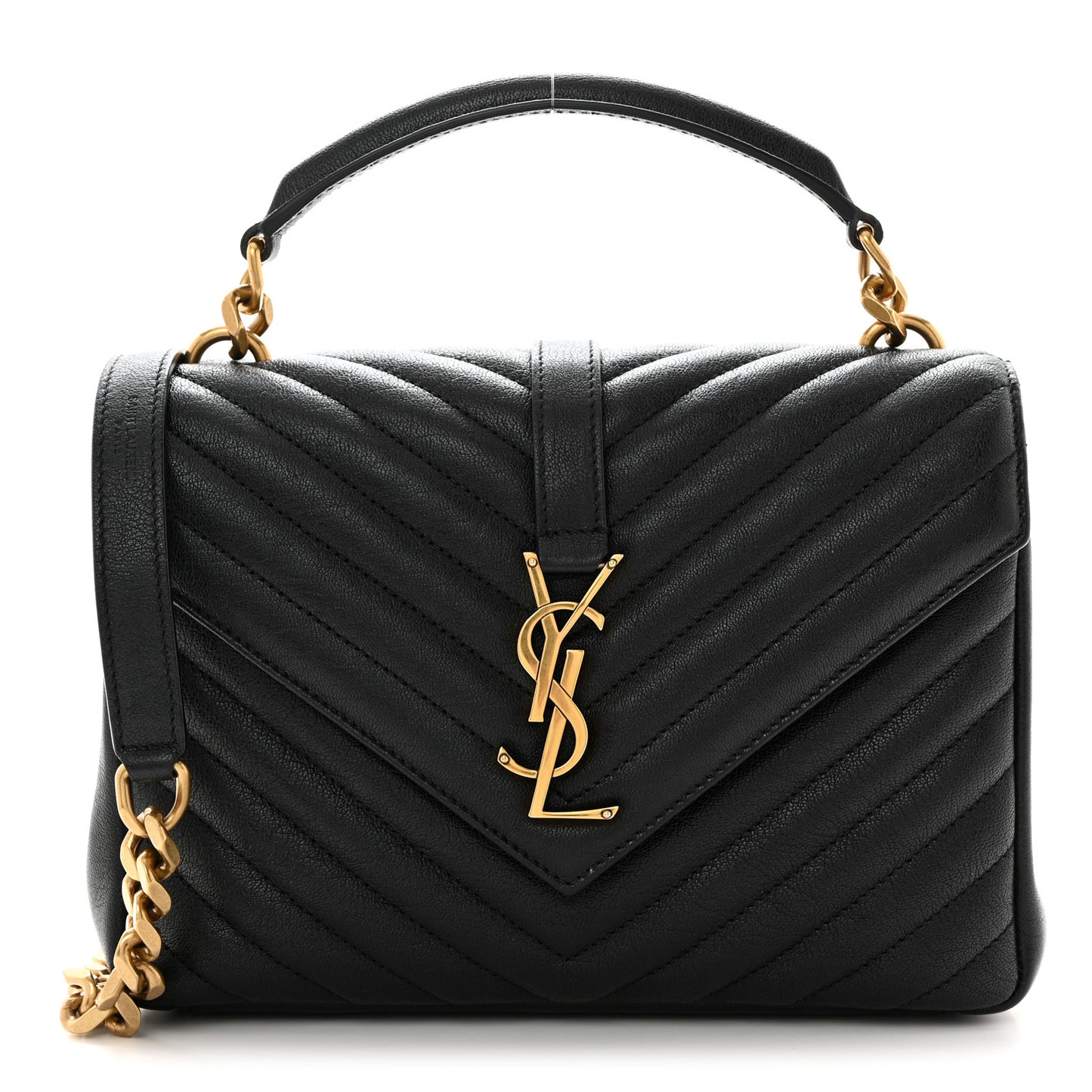 Sheepskin Matelasse Chevron Monogram Medium College Bag Black