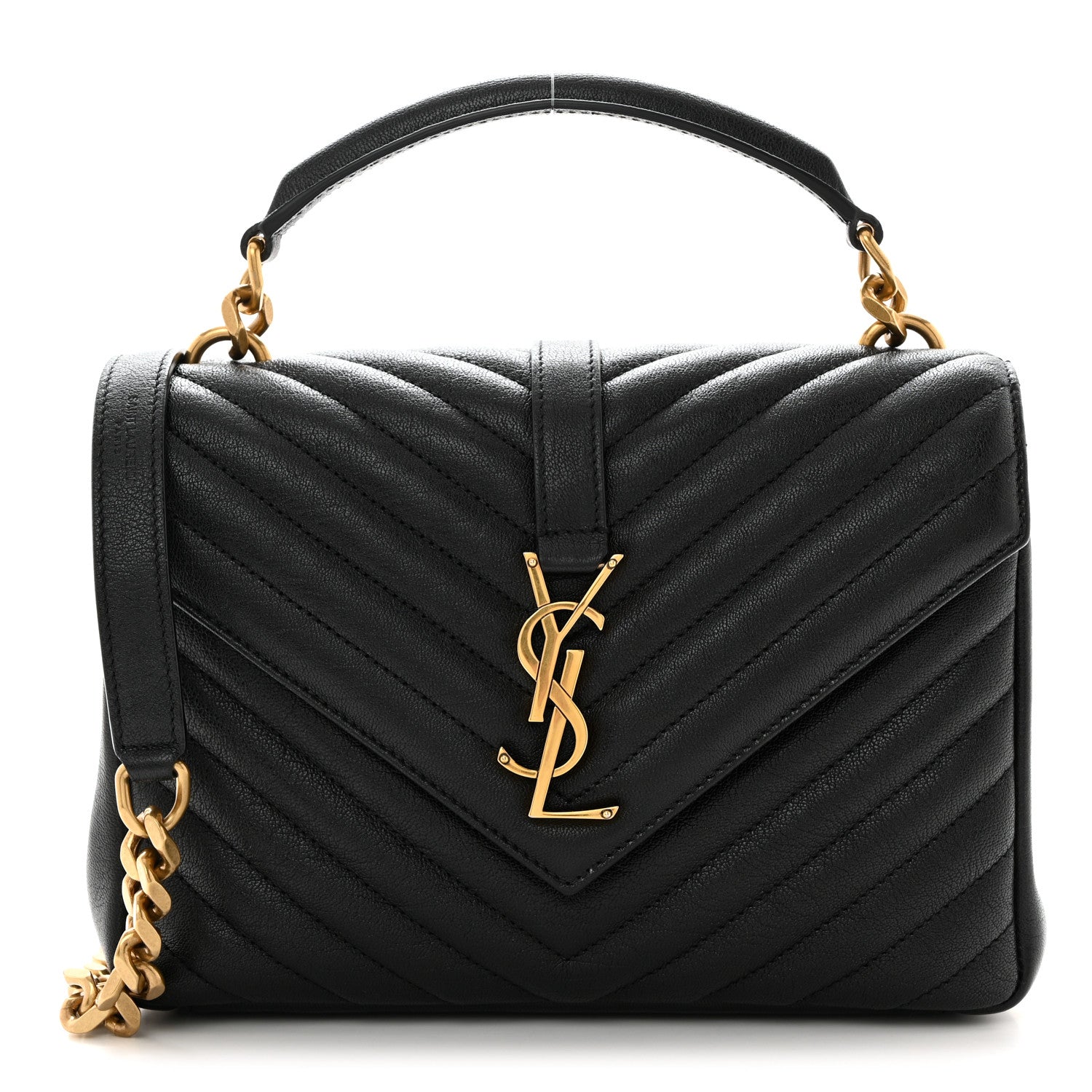 Saint Laurent Sheepskin Matelasse Chevron Monogram Medium College Bag Black 1 of 10